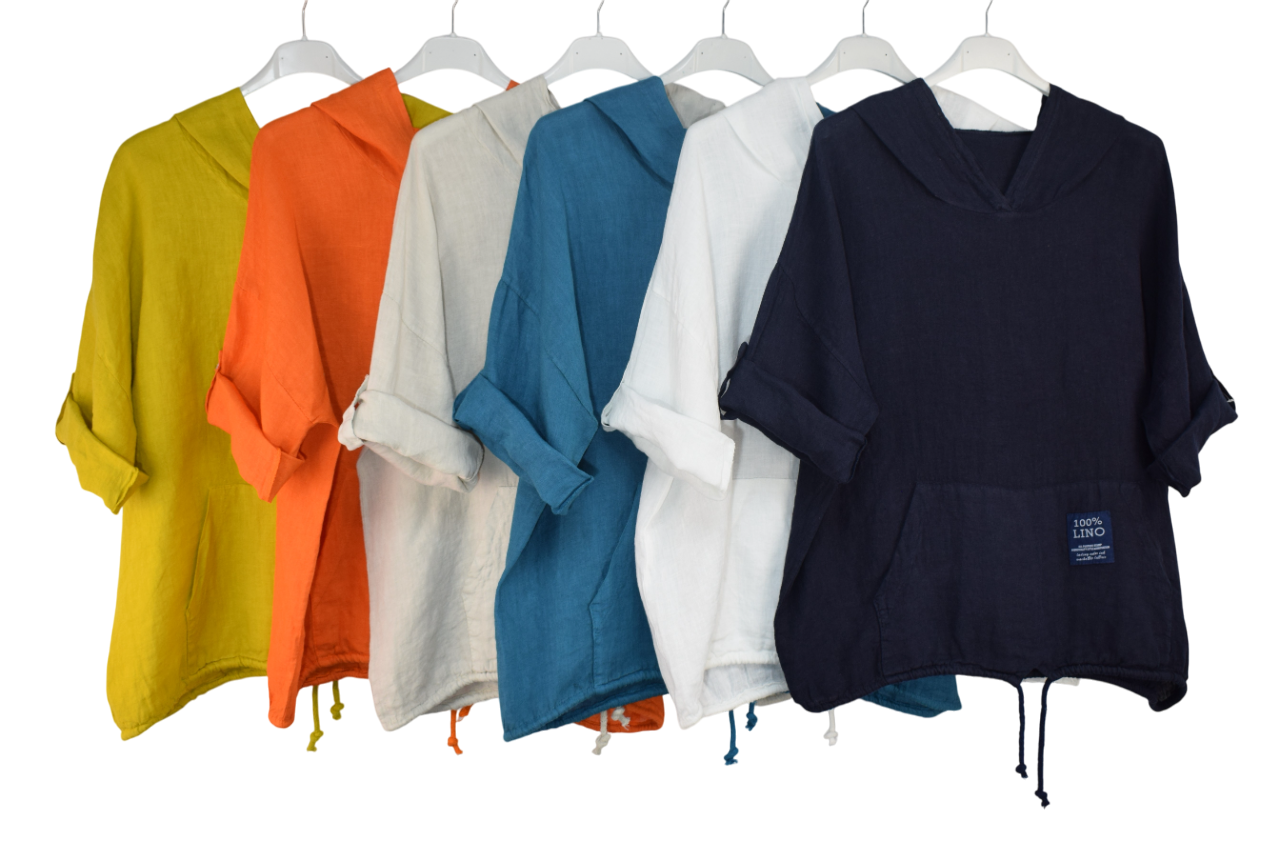 Italian Lagenlook Linen Hoodie Summer Lightweight Top