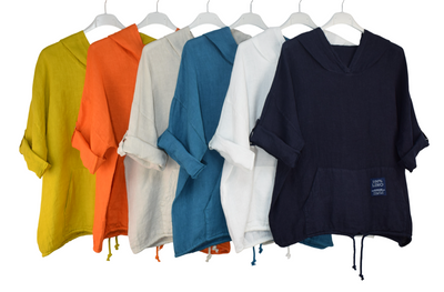 Italian Lagenlook Linen Hoodie Summer Lightweight Top