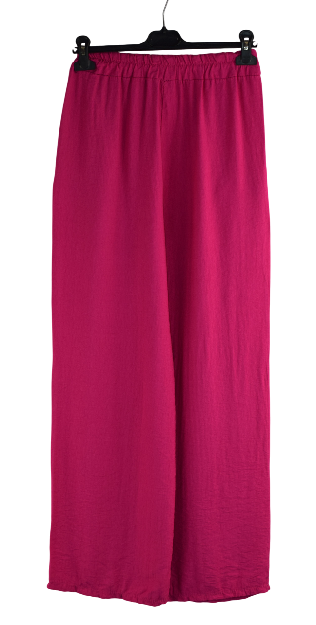 Italian Lagenlook Plain Wide Leg Casual Trousers Elasticated Waist