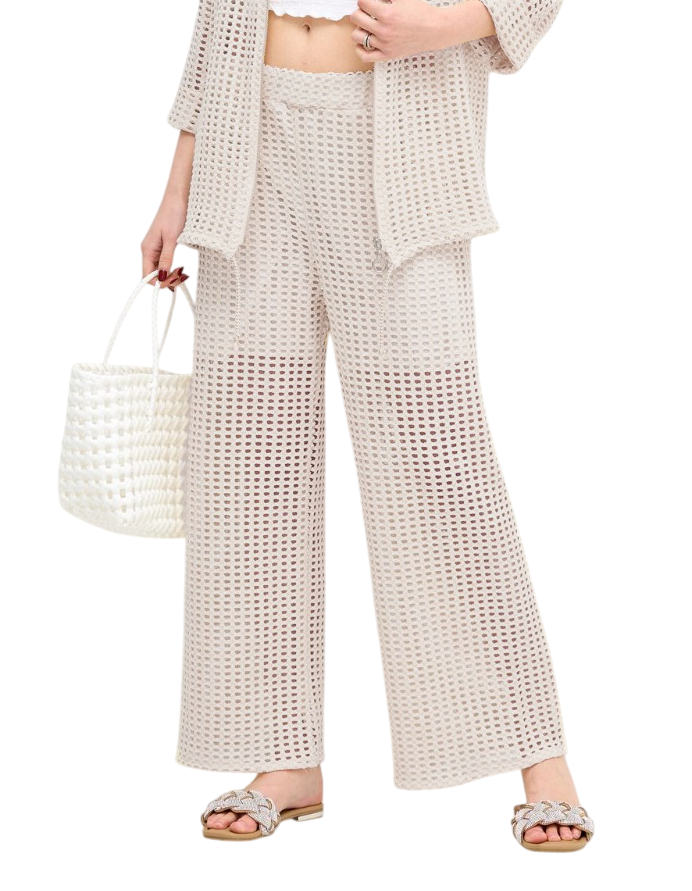 Italian Lagenlook Mesh Zip Through Fishnet Trousers Summer Wide Leg Crochet Pants