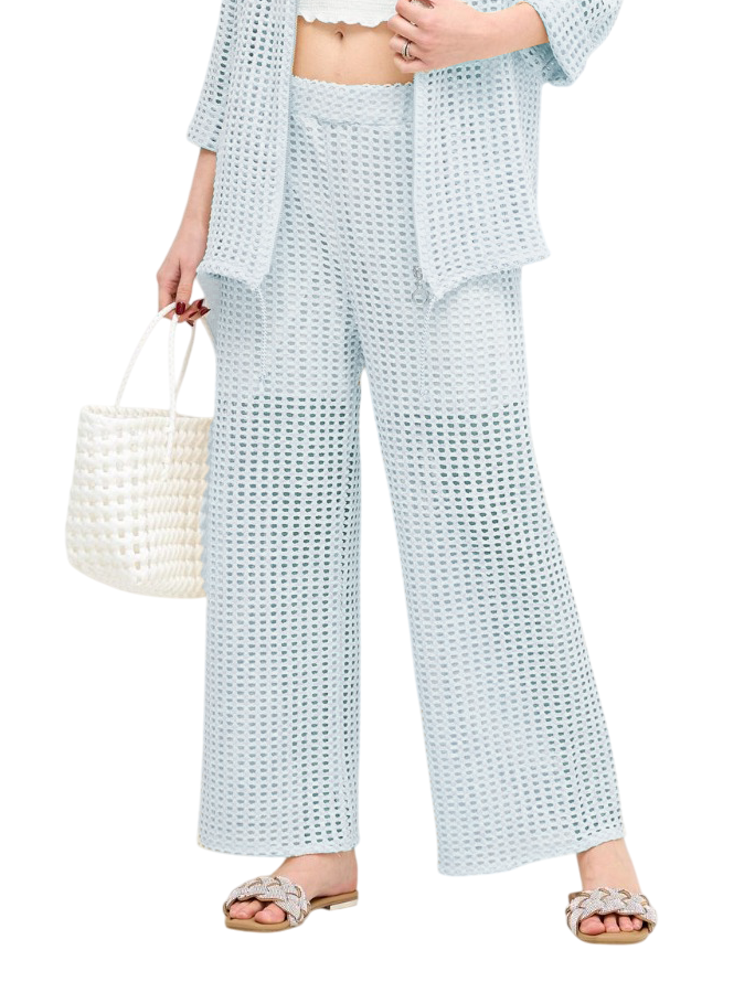 Italian Lagenlook Mesh Zip Through Fishnet Trousers Summer Wide Leg Crochet Pants
