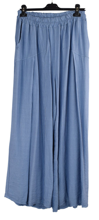 Pleated Wide Leg Trouser Lightweight Palazzo Pants Elasticated Waist & Pockets