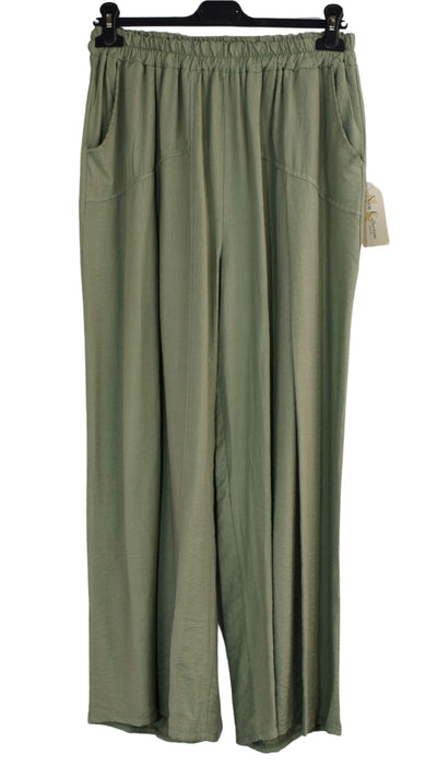 Pleated Wide Leg Trouser Lightweight Palazzo Pants Elasticated Waist & Pockets