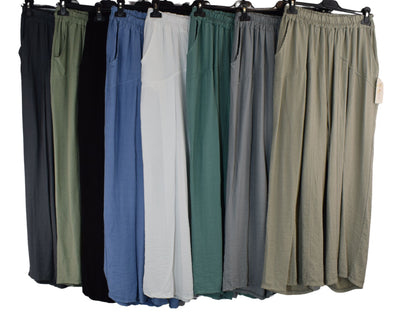 Pleated Wide Leg Trouser Lightweight Palazzo Pants Elasticated Waist & Pockets