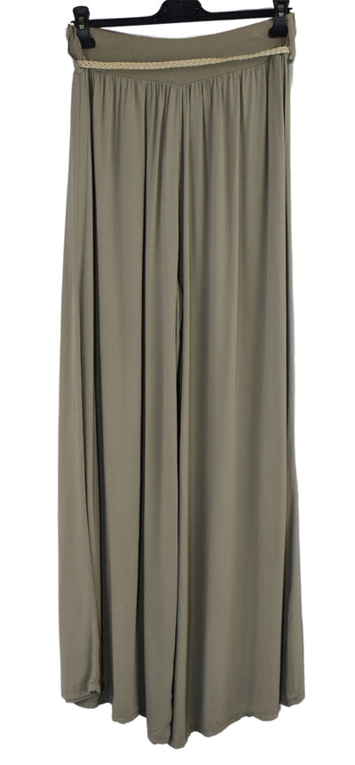 Italian Viscose Wide Leg Trousers with Beaded Fashion Belt Comfortable and Lightweight