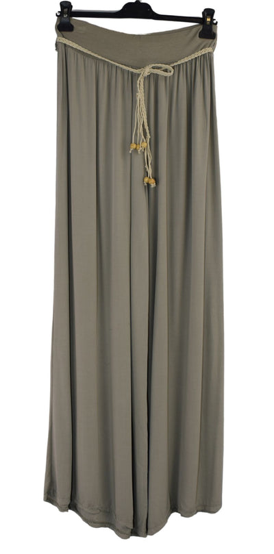 Italian Viscose Wide Leg Trousers with Beaded Fashion Belt Comfortable and Lightweight