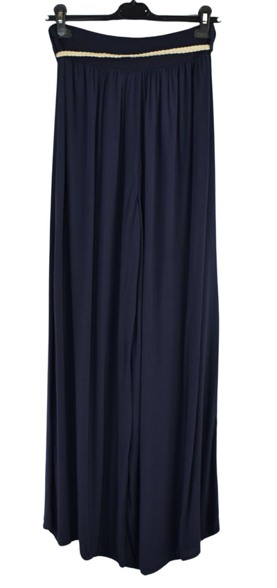 Italian Viscose Wide Leg Trousers with Beaded Fashion Belt Comfortable and Lightweight