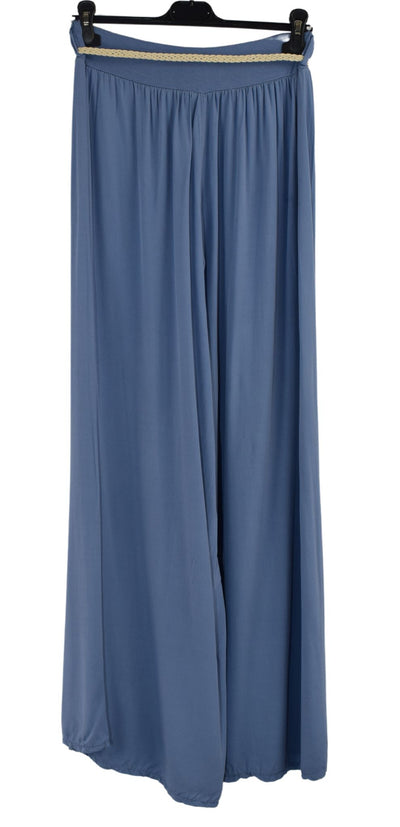 Italian Viscose Wide Leg Trousers with Beaded Fashion Belt Comfortable and Lightweight