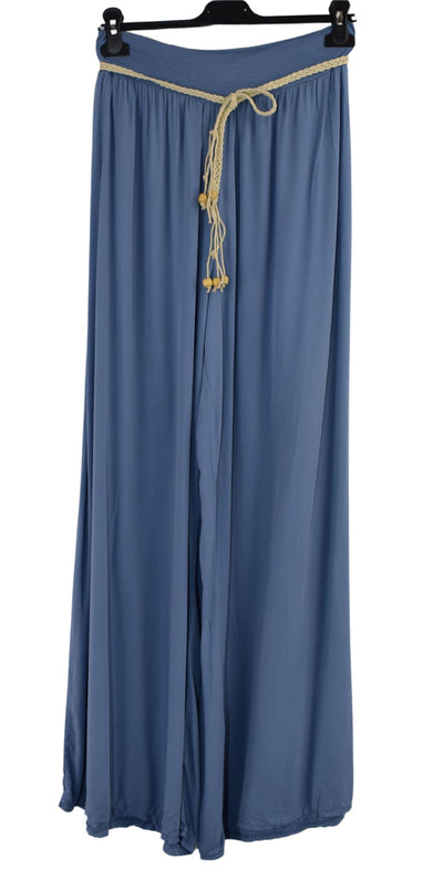 Italian Viscose Wide Leg Trousers with Beaded Fashion Belt Comfortable and Lightweight