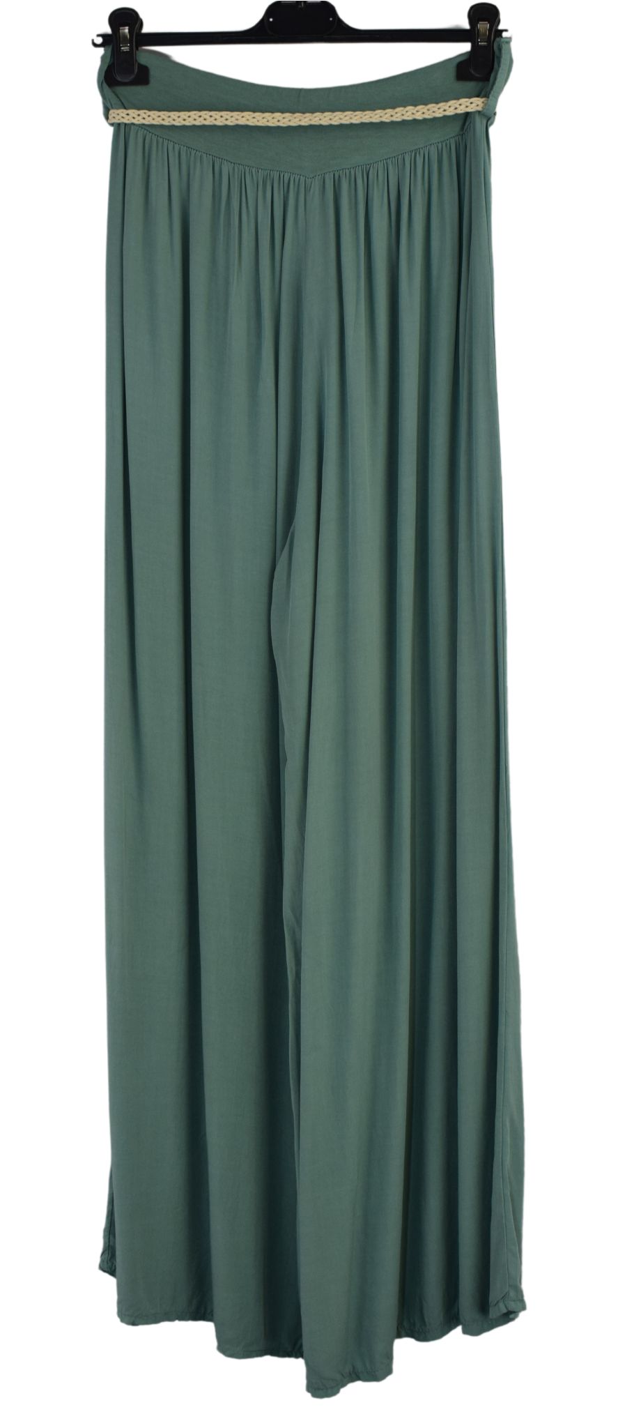 Italian Viscose Wide Leg Trousers with Beaded Fashion Belt Comfortable and Lightweight