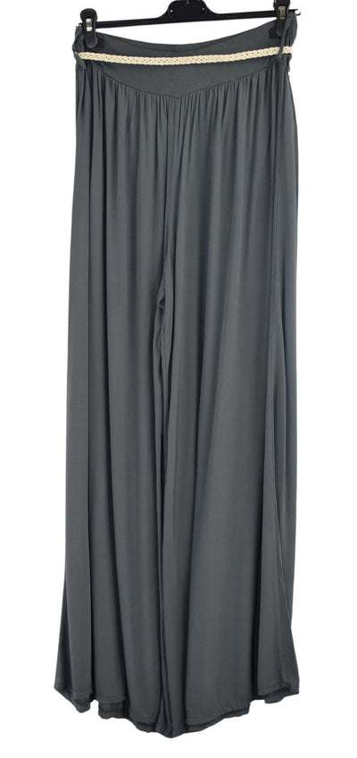 Italian Viscose Wide Leg Trousers with Beaded Fashion Belt Comfortable and Lightweight