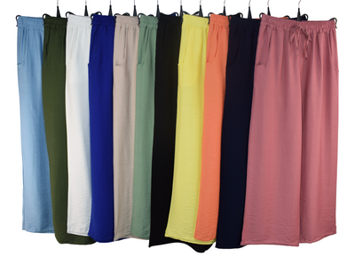 Italian Lagenlook Casual Wide Leg Trouser Lightweight Pants Elasticated Waist