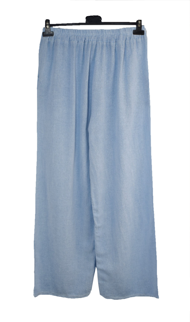Italian Lagenlook Cotton Wide Leg Trouser Lightweight Pants Elasticated Waist