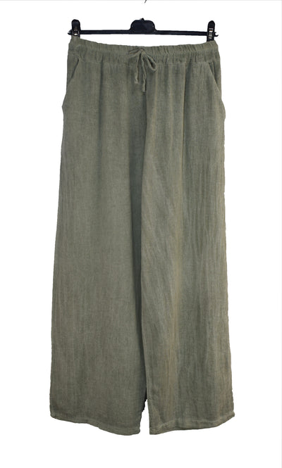Italian Lagenlook Cotton Wide Leg Trouser Lightweight Pants Elasticated Waist