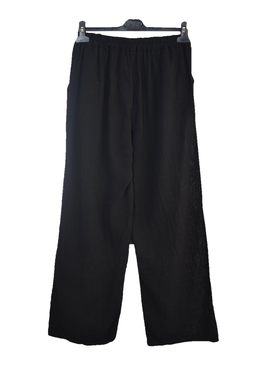 Italian Lagenlook Cotton Wide Leg Trouser Lightweight Pants Elasticated Waist