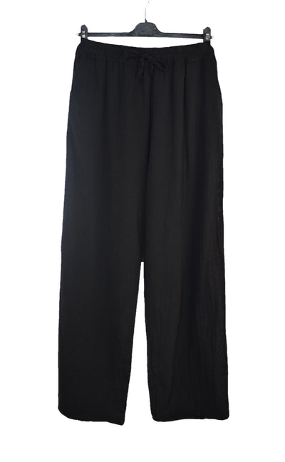 Italian Lagenlook Cotton Wide Leg Trouser Lightweight Pants Elasticated Waist