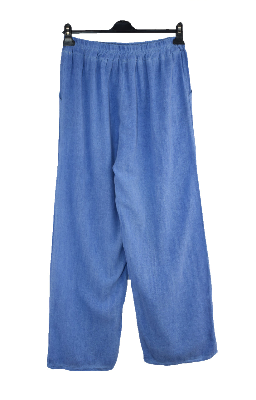 Italian Lagenlook Cotton Wide Leg Trouser Lightweight Pants Elasticated Waist