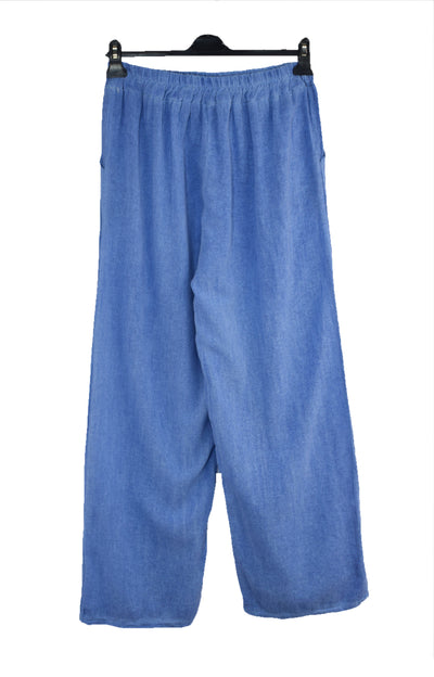 Italian Lagenlook Cotton Wide Leg Trouser Lightweight Pants Elasticated Waist