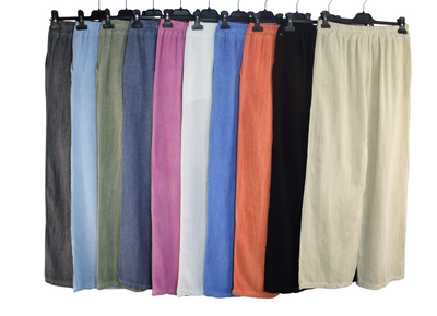 Italian Lagenlook Cotton Wide Leg Trouser Lightweight Pants Elasticated Waist