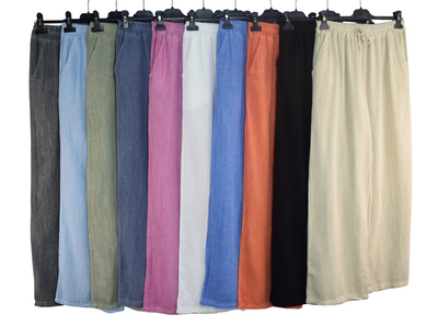 Italian Lagenlook Cotton Wide Leg Trouser Lightweight Pants Elasticated Waist