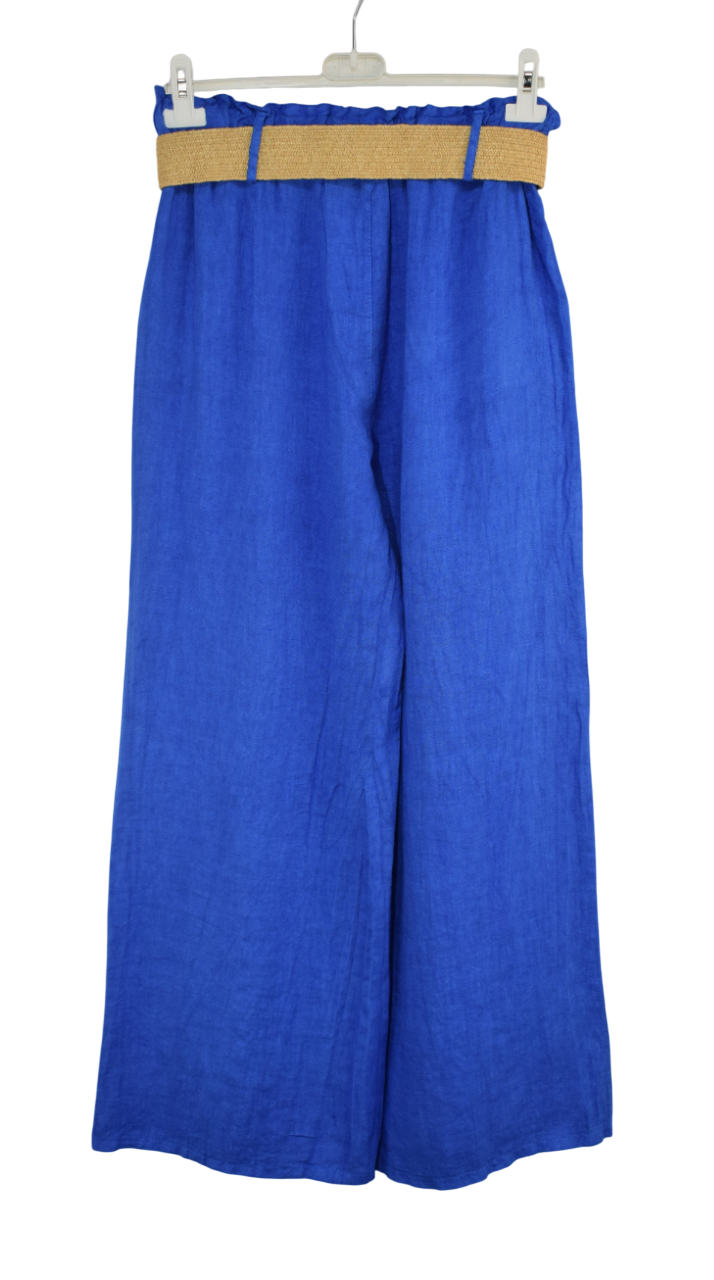 Italian Lagenlook Linen Wide Leg Trousers Lightweight with Fashion Belt Elasticated Waist