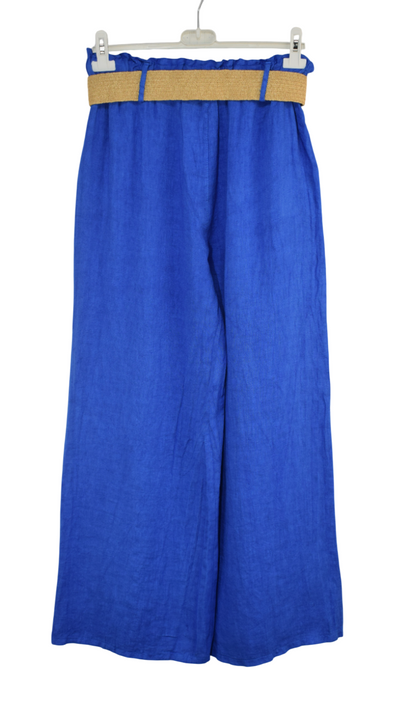 Italian Lagenlook Linen Wide Leg Trousers Lightweight with Fashion Belt Elasticated Waist