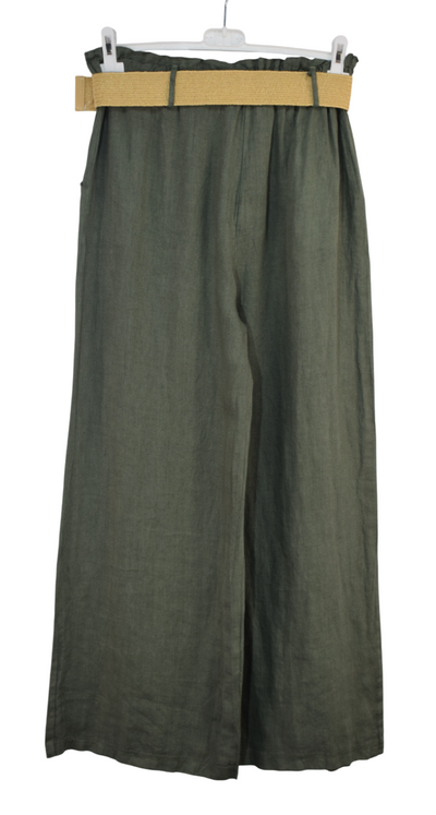 Italian Lagenlook Linen Wide Leg Trousers Lightweight with Fashion Belt Elasticated Waist