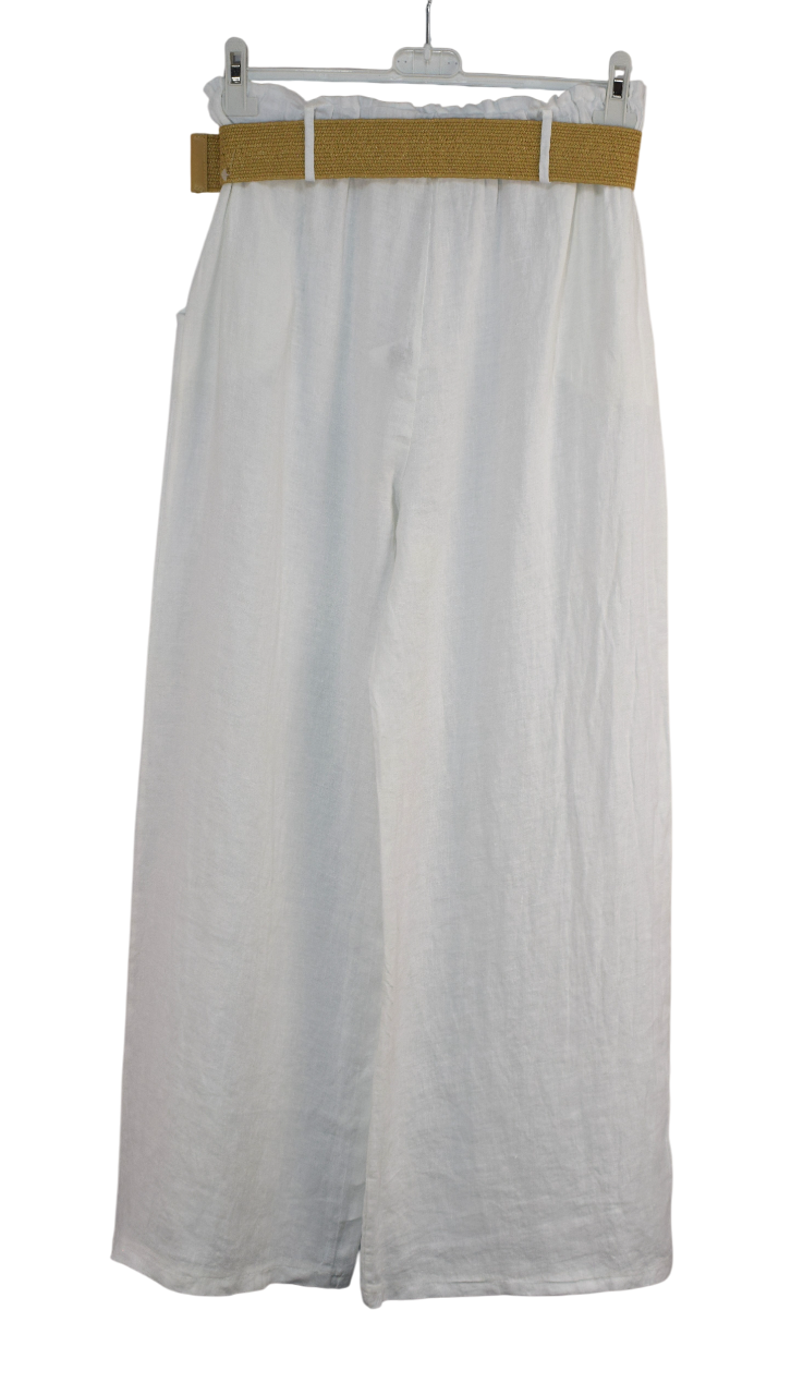 Italian Lagenlook Linen Wide Leg Trousers Lightweight with Fashion Belt Elasticated Waist