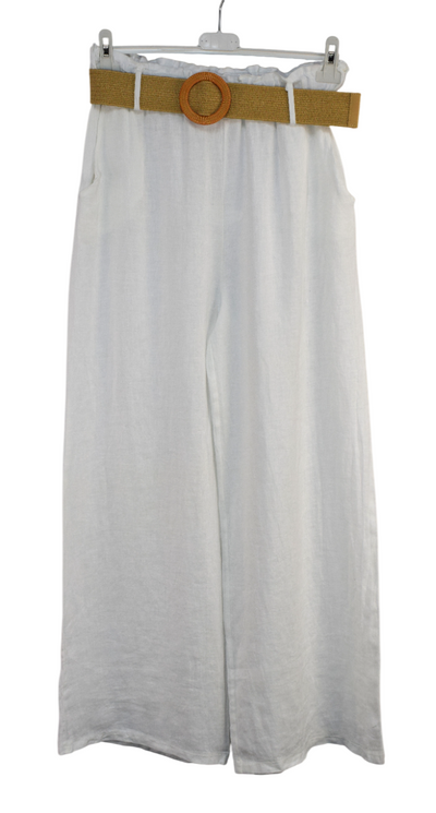 Italian Lagenlook Linen Wide Leg Trousers Lightweight with Fashion Belt Elasticated Waist