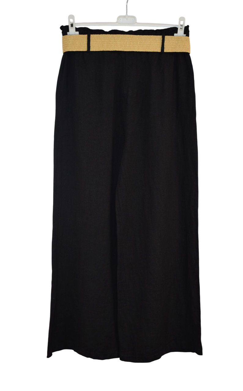 Italian Lagenlook Linen Wide Leg Trousers Lightweight with Fashion Belt Elasticated Waist