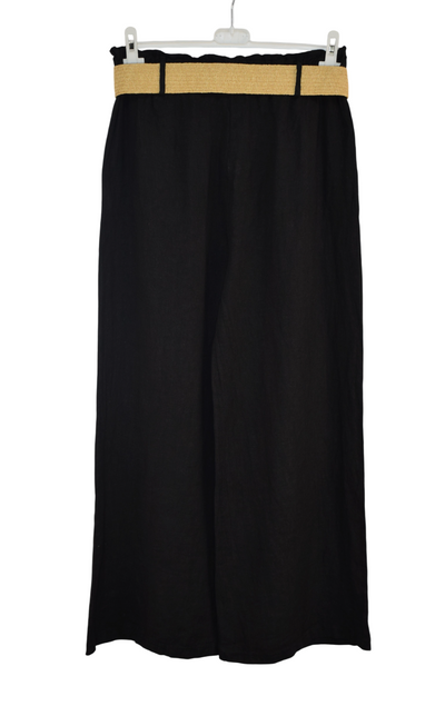 Italian Lagenlook Linen Wide Leg Trousers Lightweight with Fashion Belt Elasticated Waist
