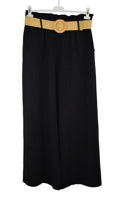 Italian Lagenlook Linen Wide Leg Trousers Lightweight with Fashion Belt Elasticated Waist
