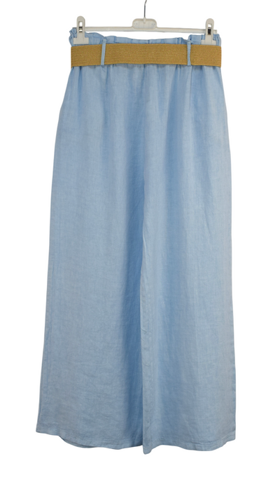 Italian Lagenlook Linen Wide Leg Trousers Lightweight with Fashion Belt Elasticated Waist