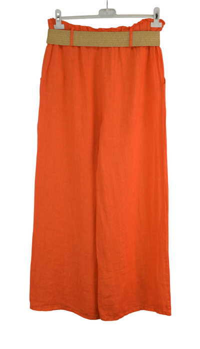 Italian Lagenlook Linen Wide Leg Trousers Lightweight with Fashion Belt Elasticated Waist