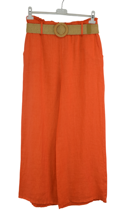 Italian Lagenlook Linen Wide Leg Trousers Lightweight with Fashion Belt Elasticated Waist