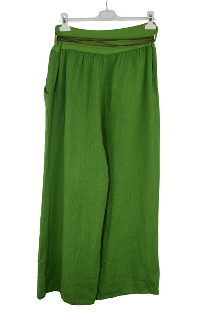 Italian Lagenlook Linen Wide Leg Trousers with Fashion Belt Elasticated Waist