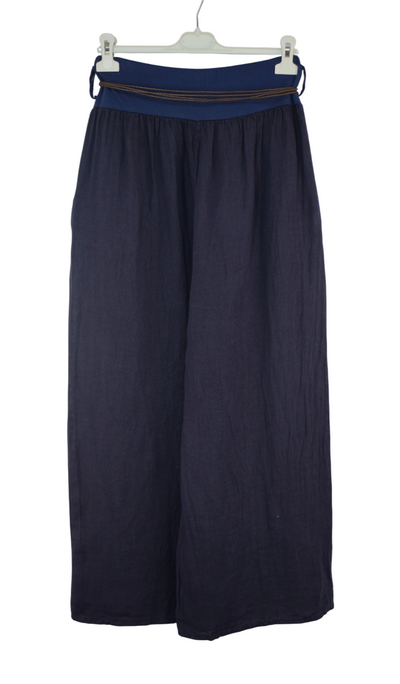 Italian Lagenlook Linen Wide Leg Trousers with Fashion Belt Elasticated Waist