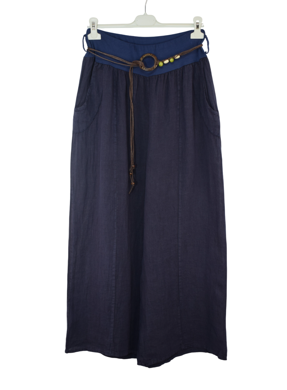 Italian Lagenlook Linen Wide Leg Trousers with Fashion Belt Elasticated Waist