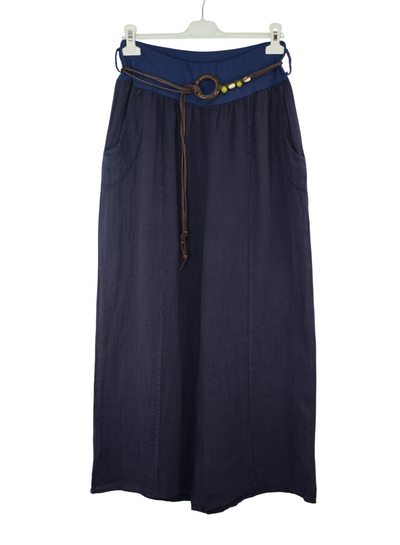 Italian Lagenlook Linen Wide Leg Trousers with Fashion Belt Elasticated Waist