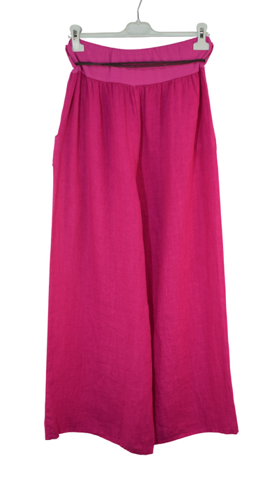Italian Lagenlook Linen Wide Leg Trousers with Fashion Belt Elasticated Waist
