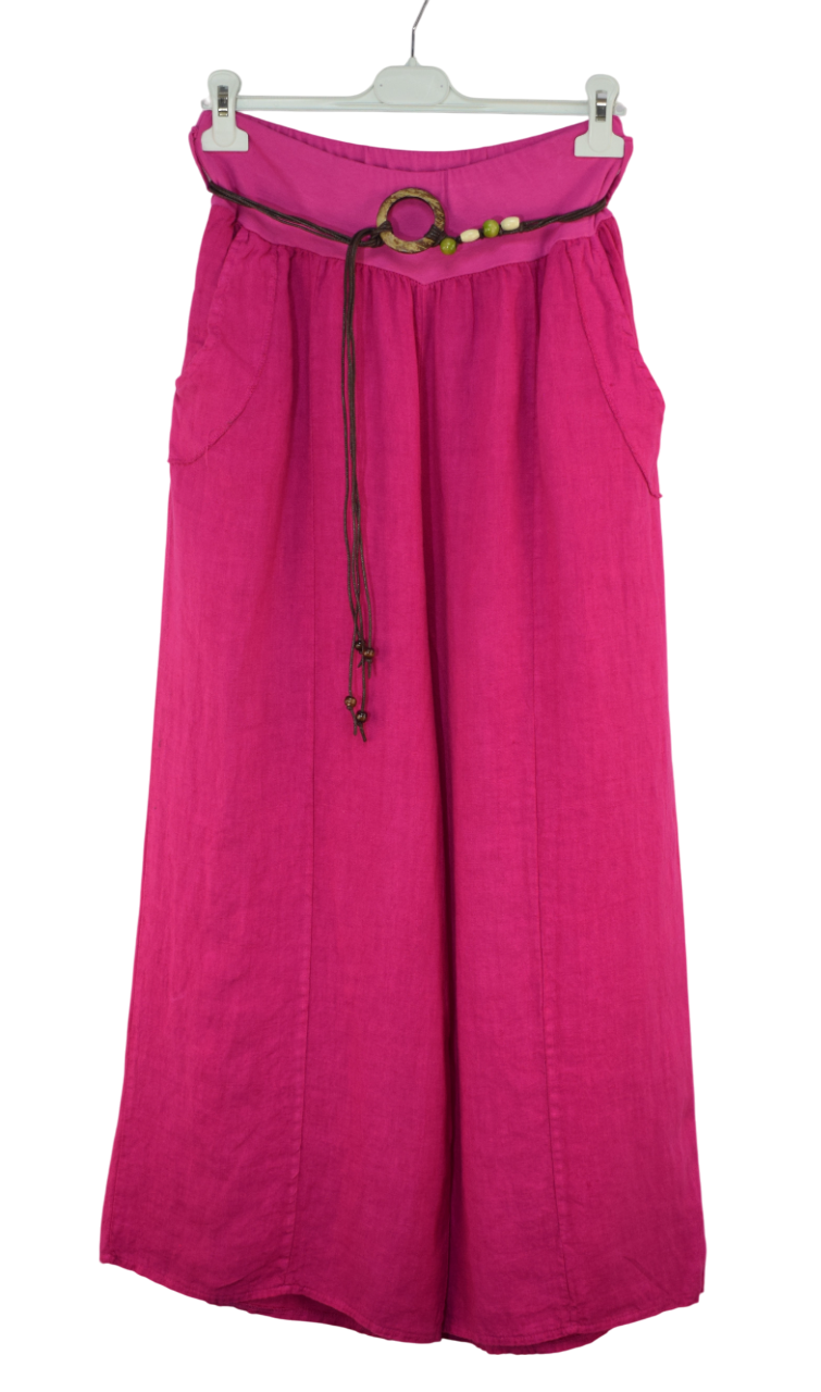 Italian Lagenlook Linen Wide Leg Trousers with Fashion Belt Elasticated Waist