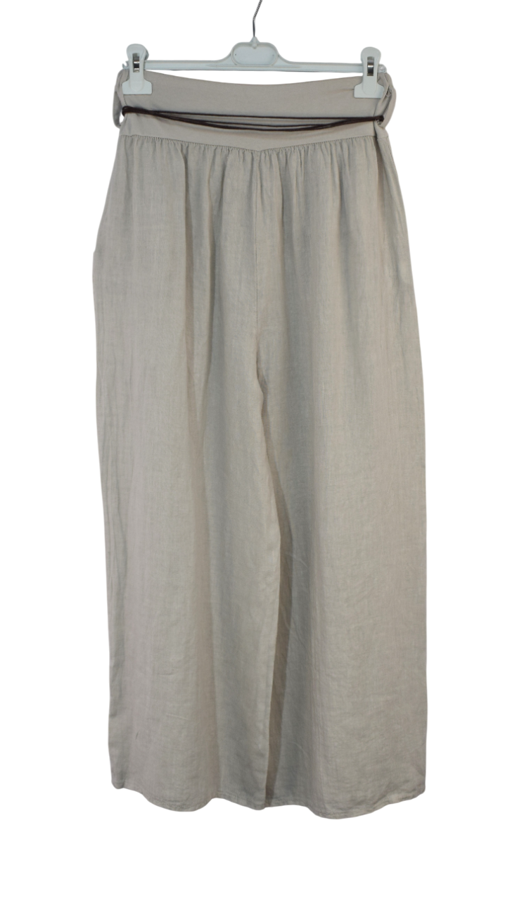 Italian Lagenlook Linen Wide Leg Trousers with Fashion Belt Elasticated Waist