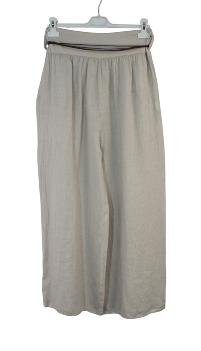 Italian Lagenlook Linen Wide Leg Trousers with Fashion Belt Elasticated Waist