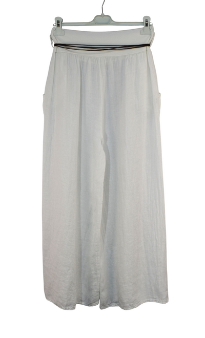 Italian Lagenlook Linen Wide Leg Trousers with Fashion Belt Elasticated Waist