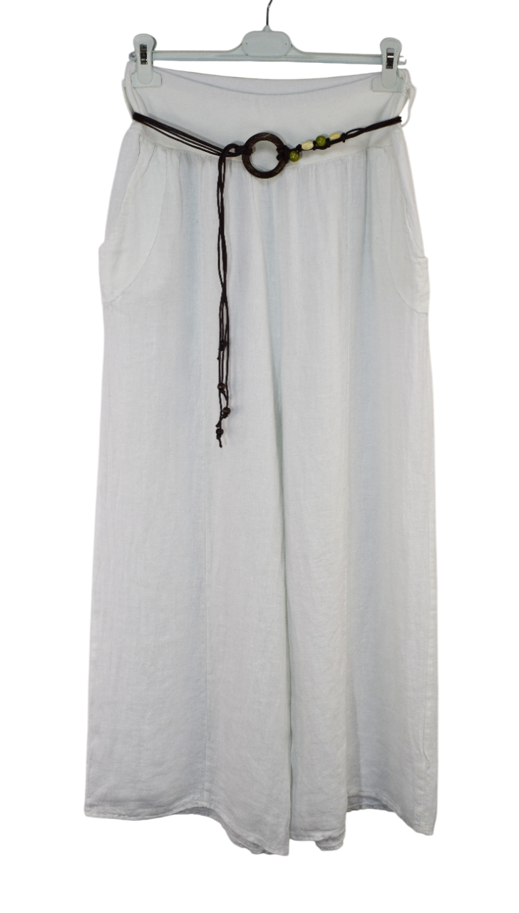 Italian Lagenlook Linen Wide Leg Trousers with Fashion Belt Elasticated Waist