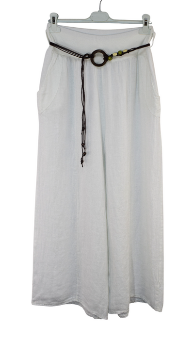 Italian Lagenlook Linen Wide Leg Trousers with Fashion Belt Elasticated Waist