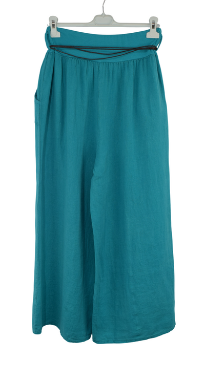 Italian Lagenlook Linen Wide Leg Trousers with Fashion Belt Elasticated Waist