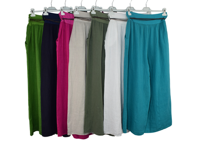 Italian Lagenlook Linen Wide Leg Trousers with Fashion Belt Elasticated Waist