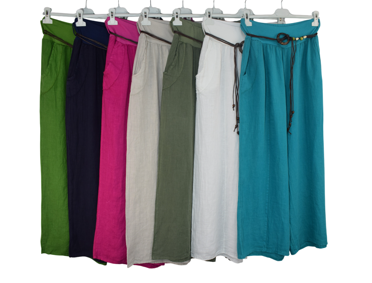 Italian Lagenlook Linen Wide Leg Trousers with Fashion Belt Elasticated Waist