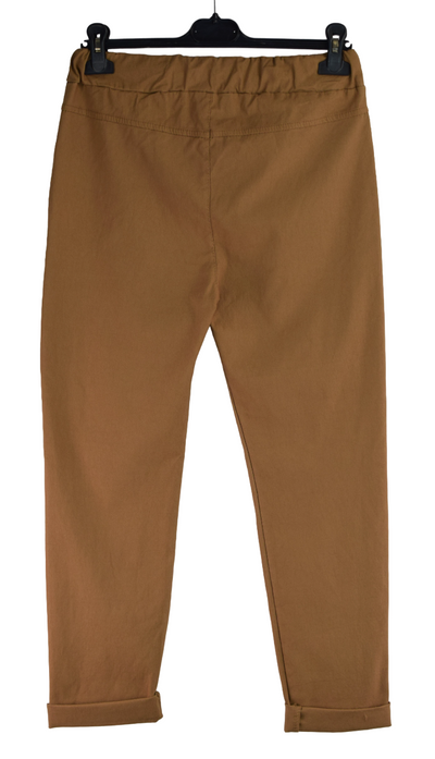 Ladies Italian Lagenlook Stretchy Button Design Detail Magic Trousers